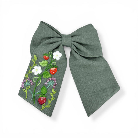 Sage Strawberry Hand Embroidered Hair Barrette