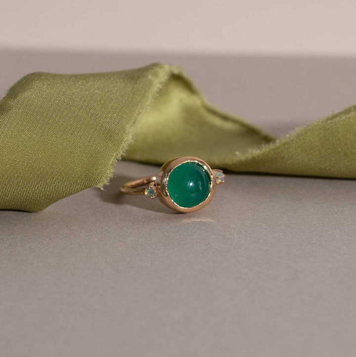 Hidden Star Ring in Green Onyx + Moonstone/Gold