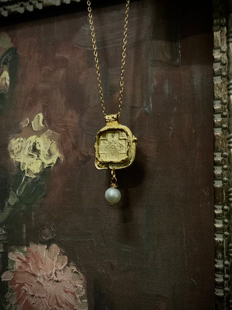 Religious Necklace Scapula Cross and Pearl