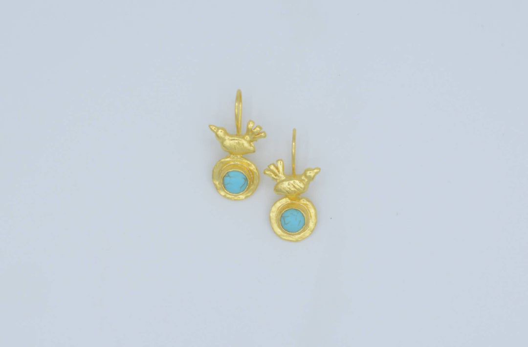 Gold plated bird earring with Turquoise
