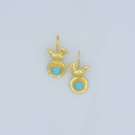 Gold plated bird earring with Turquoise