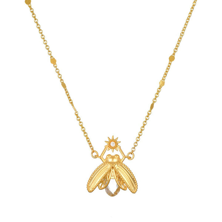 Sacred Light White Topaz Firefly Necklace  16"