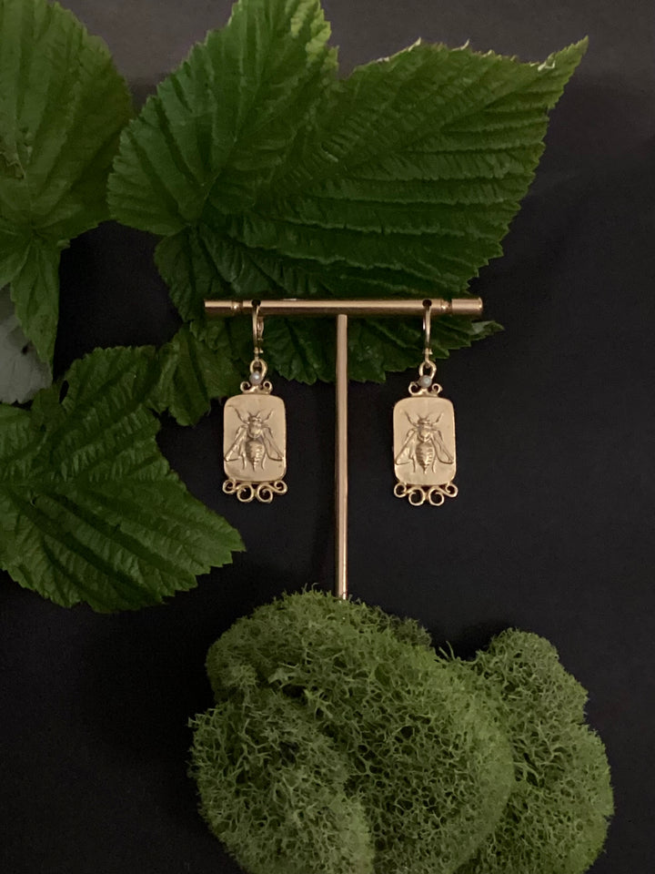 Bee Pearl Pendant Earrings