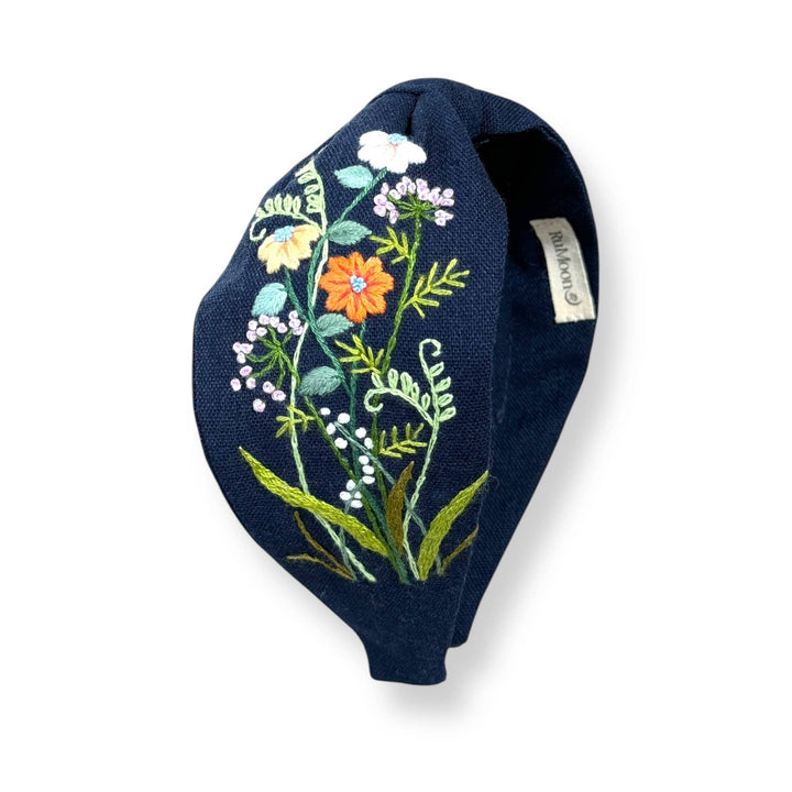 Floral Sapphire Hand Embroidered Headband