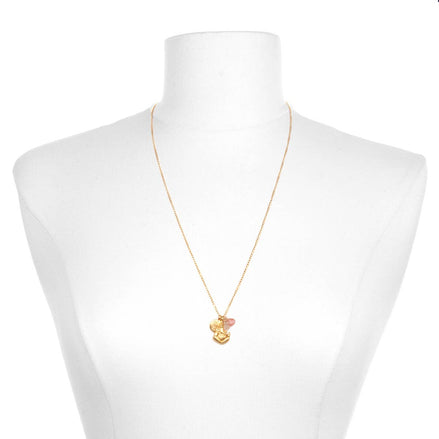 Rose Cherry Quartz Gold Ganesha Lotus Necklace