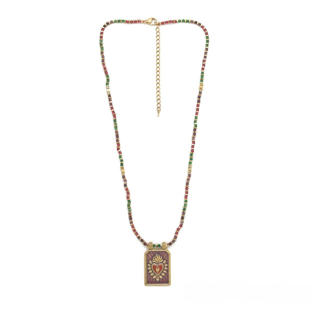 Flaming Heart Semi Precious Stone Beaded Necklace