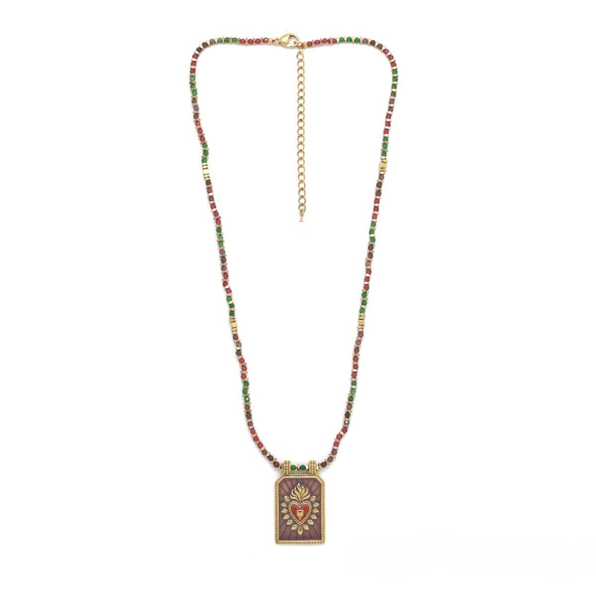 Flaming Heart Semi Precious Stone Beaded Necklace