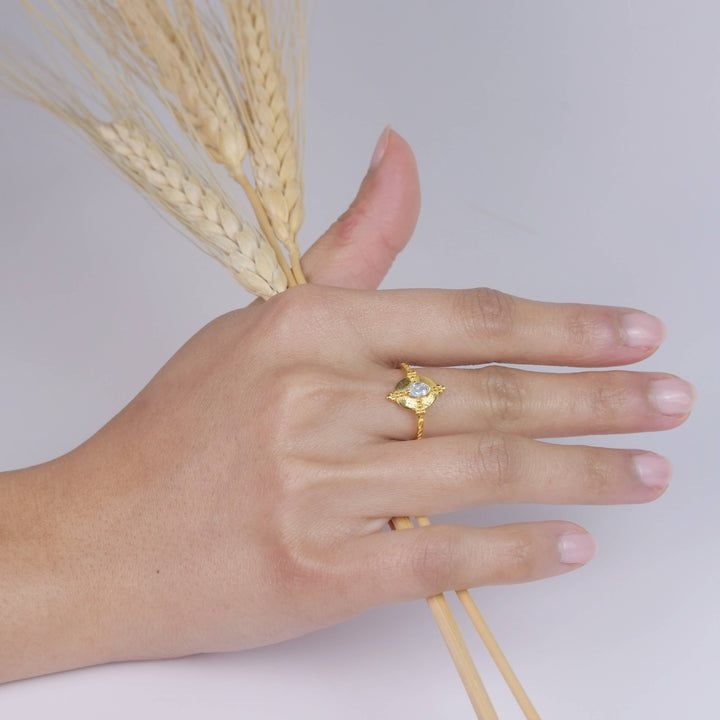 Gold Plated Royal Blue Topaz Ring