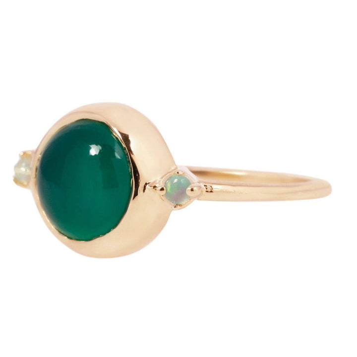 Hidden Star Ring in Green Onyx + Moonstone/Gold