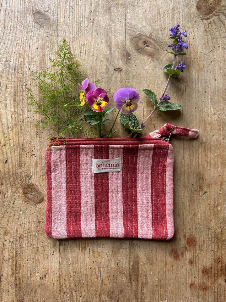 Jaipur Stripe Medium Pouch, Pomegranate