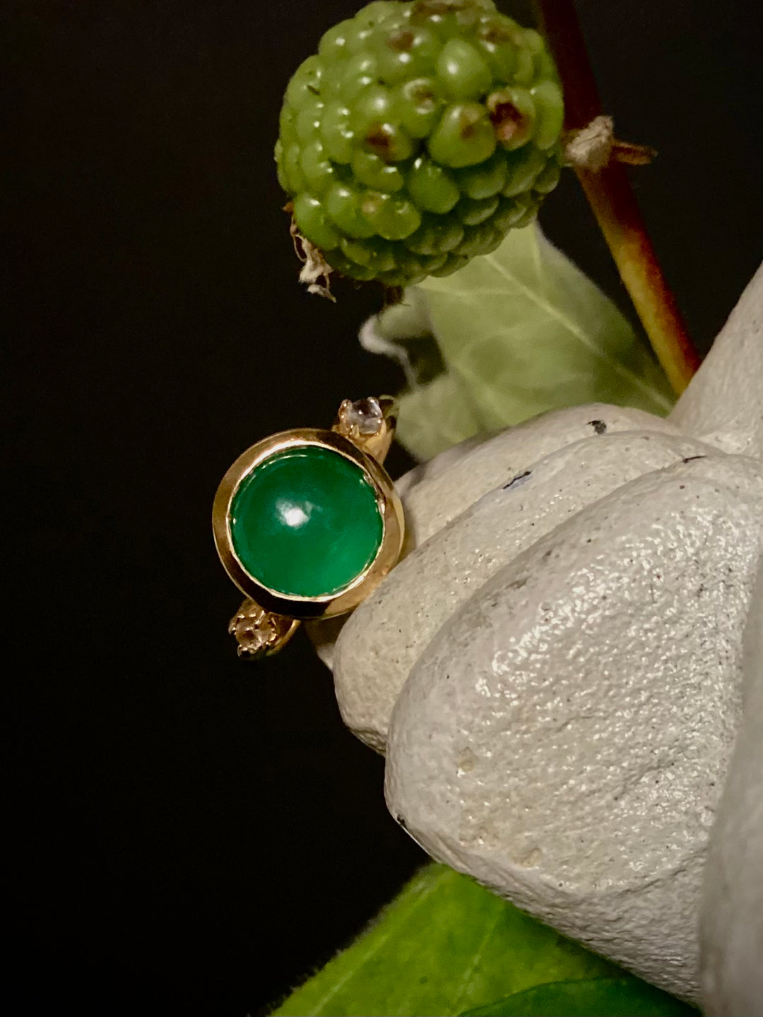 Hidden Star Ring in Green Onyx + Moonstone/Gold