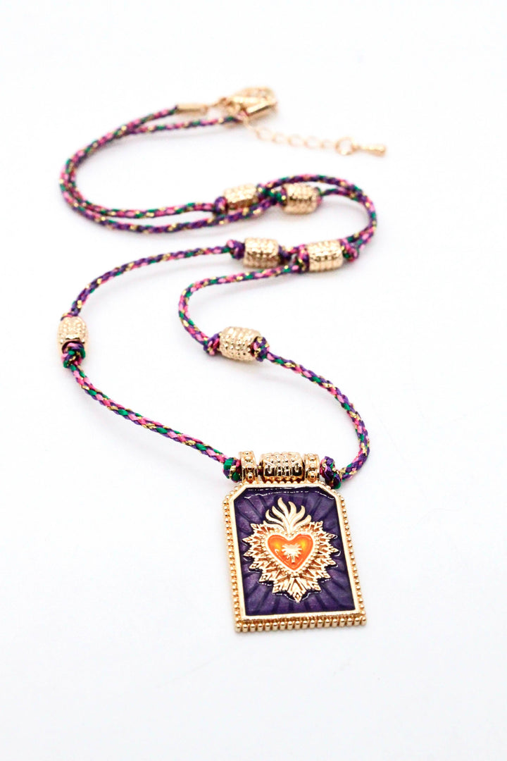Sacred Heart Enamel Cord Necklace