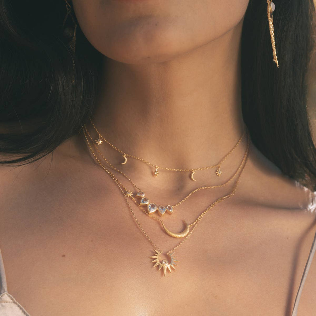 Ethereal Guide Moonstone Moon and Star Necklace 16"