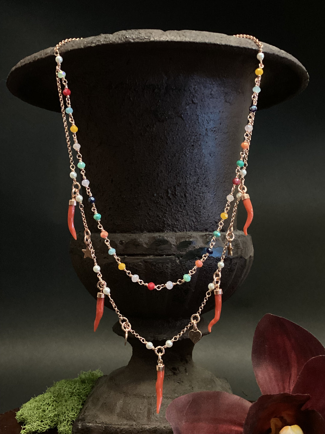 Italian Coral Lucky Charm Necklace