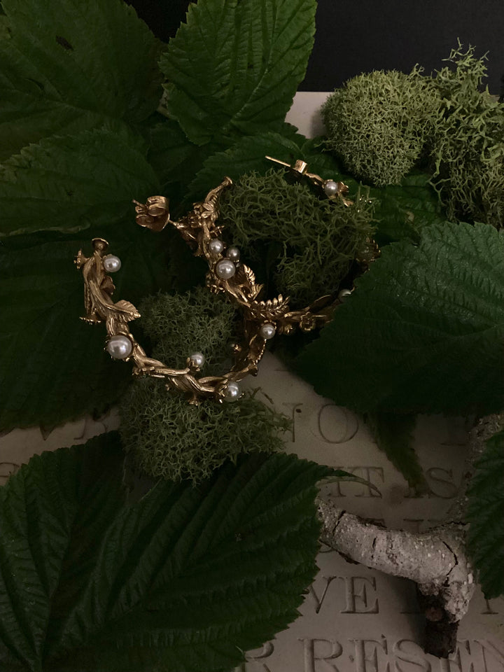 Golden Pearl Vine Earrings