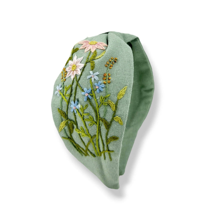 Jade Floral Hand Embroidered Headband
