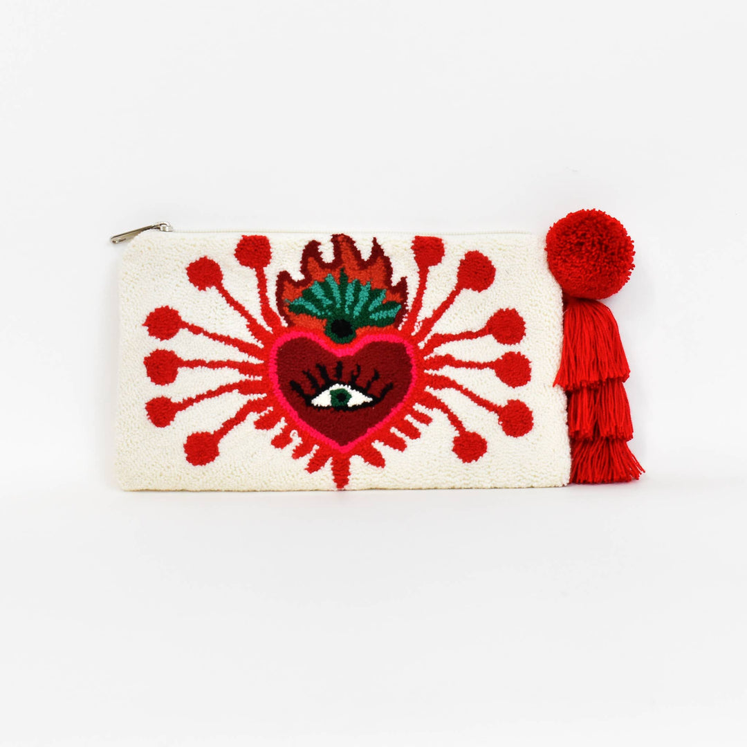 Glowing Hearts Tapizada Clutch- Red/Cream