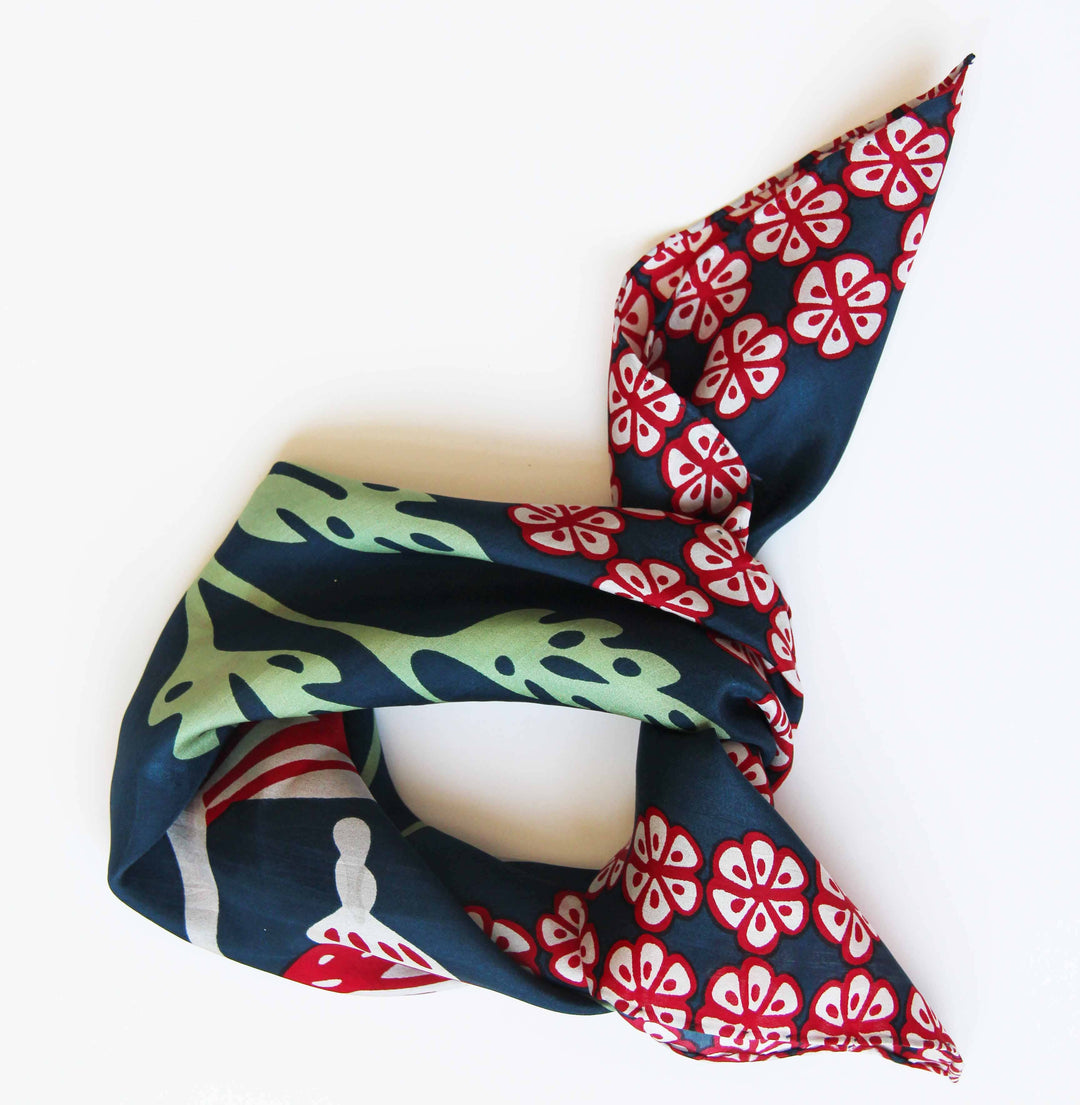 Silk Scarf - Mini Alice Marine Navy