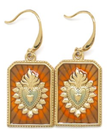Enamel Heart Flame Earrings in Rust