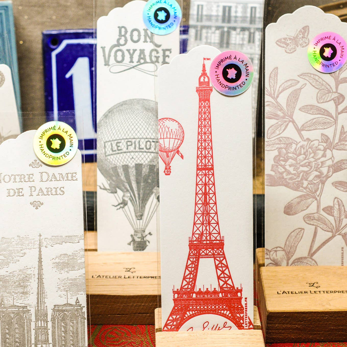Letterpress Bookmark Eiffel Tower (Paris, red)