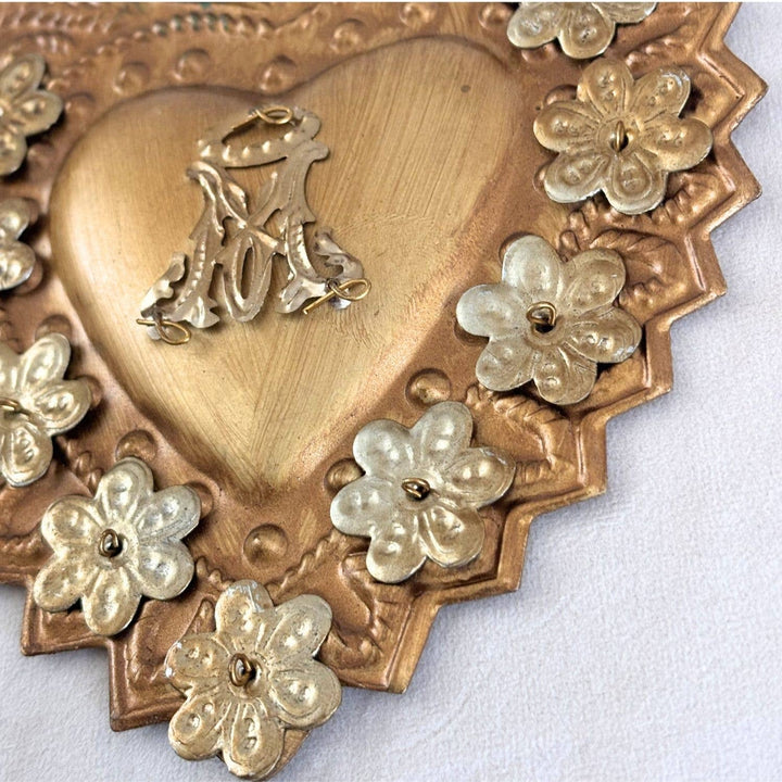 Antique Gold Mother Ex-Voto Sacred Heart Wall Décor