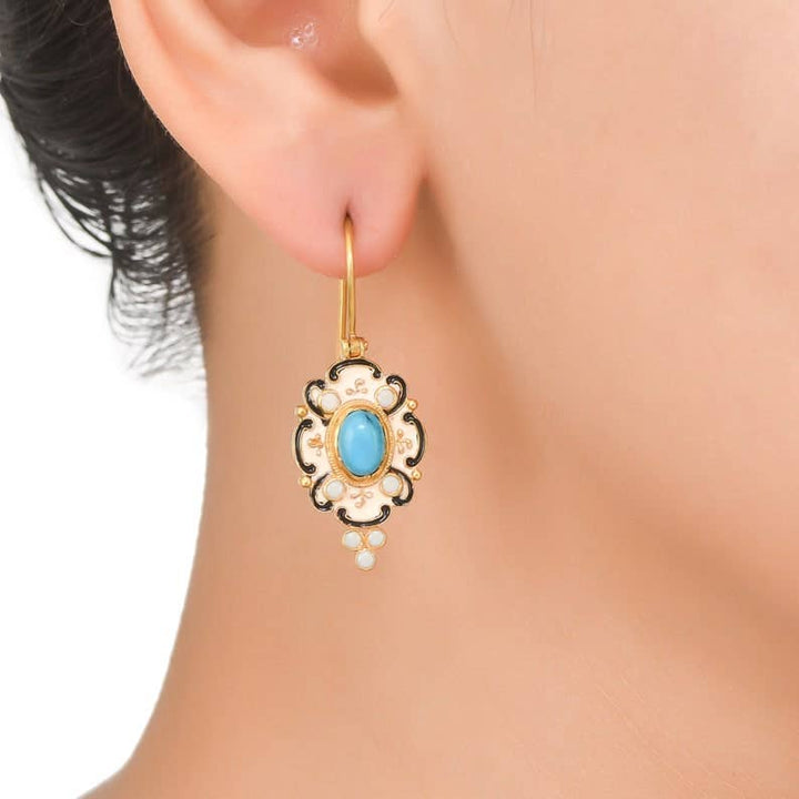 Turquoise & Pearl Silver Enameled Earring