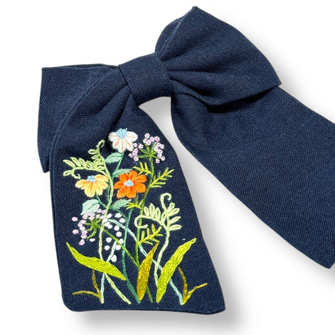 Navy Wildflower Garden Hand-Embroidered Hair Barrette