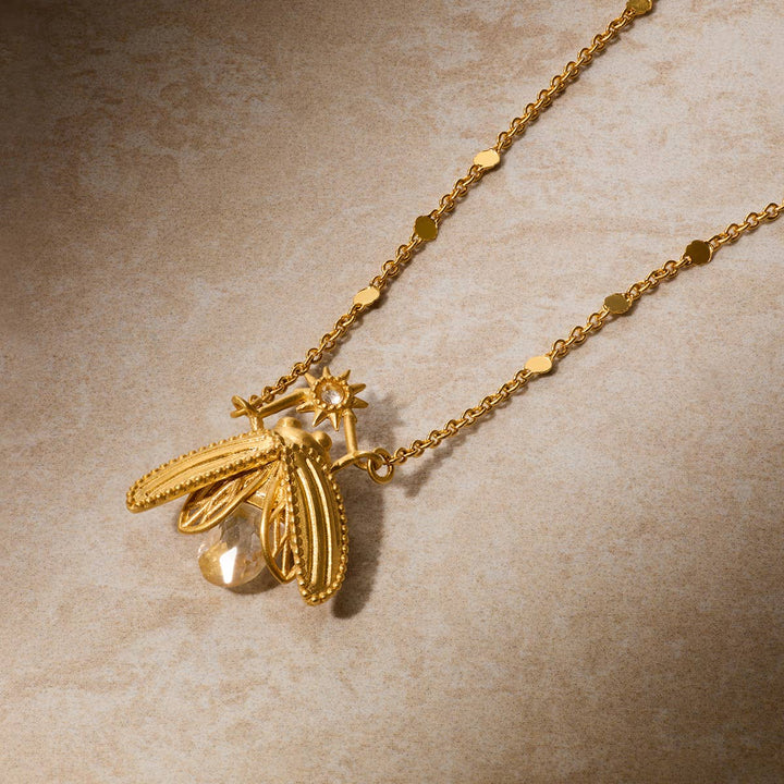 Sacred Light White Topaz Firefly Necklace  16"