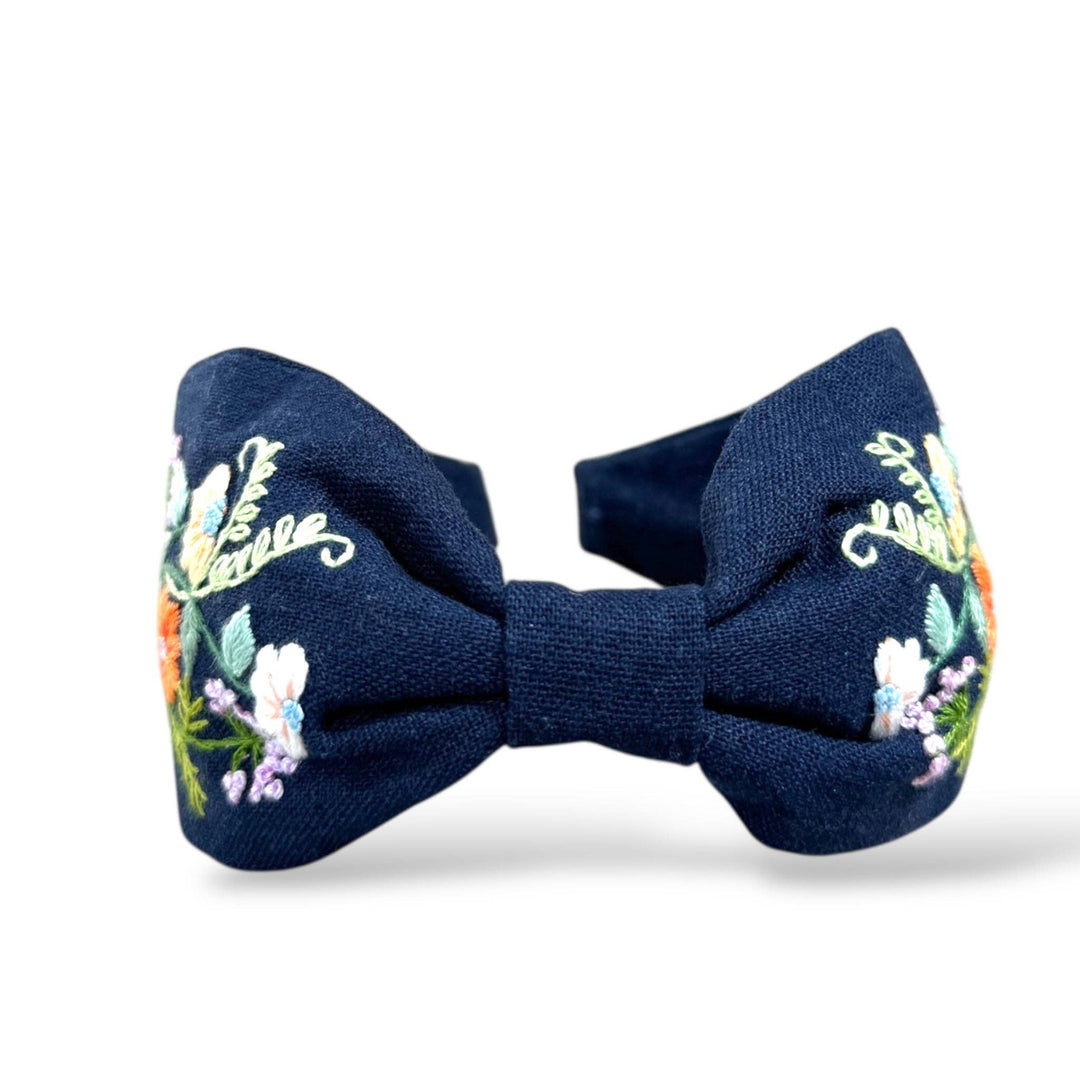 Floral Sapphire Hand Embroidered Headband
