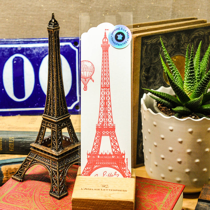 Letterpress Bookmark Eiffel Tower (Paris, red)