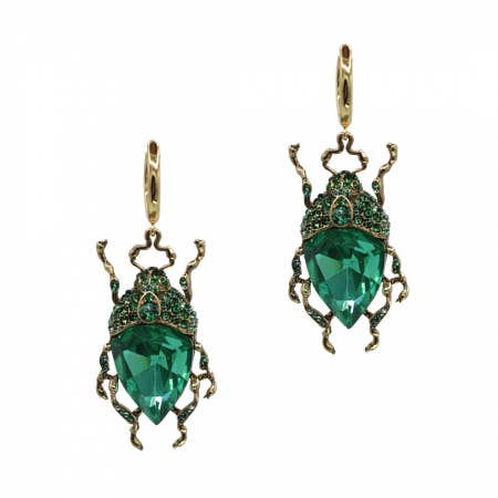 Vintage Green Bug Drop Earrings