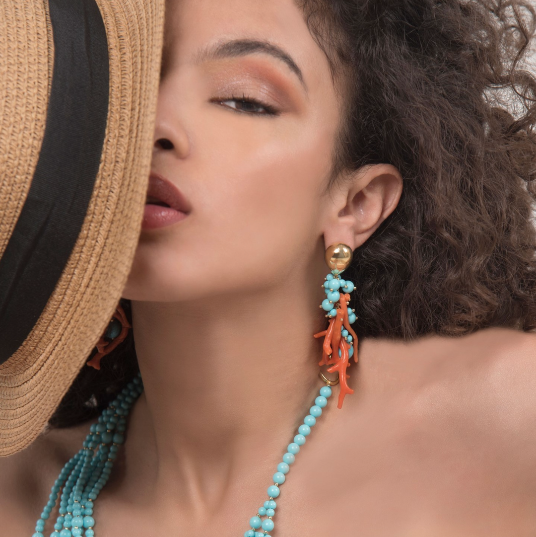 Turquoise and Coral Earrings