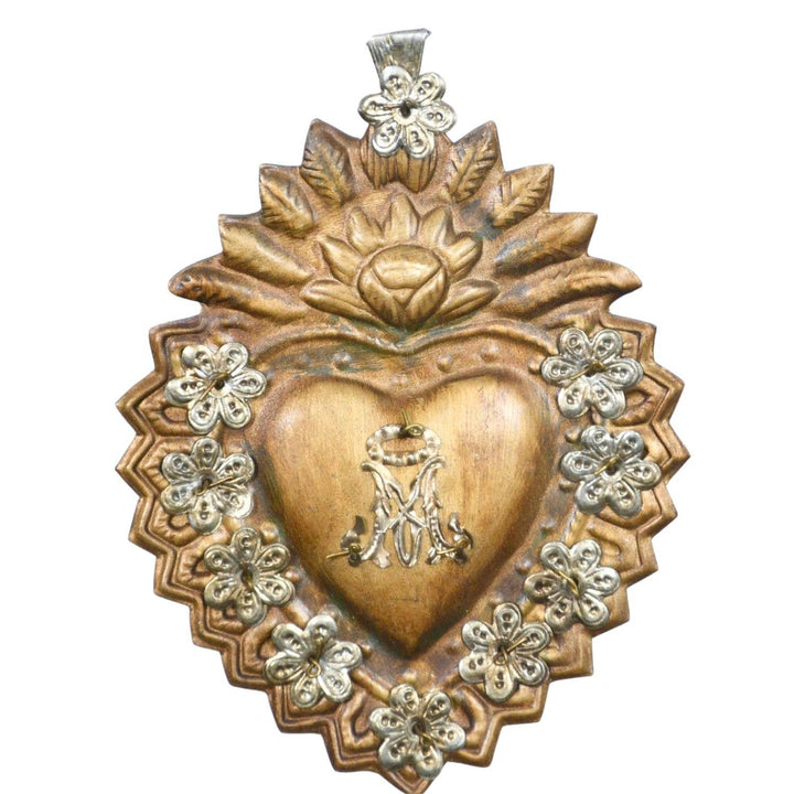 Antique Gold Mother Ex-Voto Sacred Heart Wall Décor