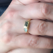 Gold plated ring with tourmaline and labradorite