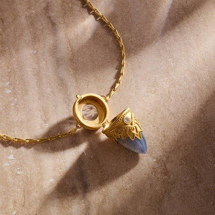 Guiding Spirit Labradorite Lotus Locket Necklace - 18"