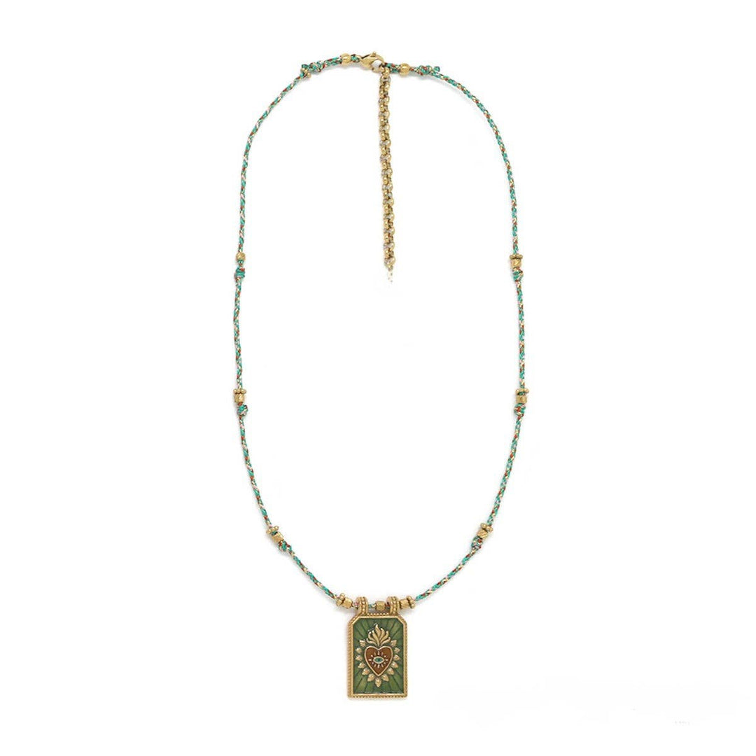 Evil Eye Flaming Heart Green/Turquoise Necklace