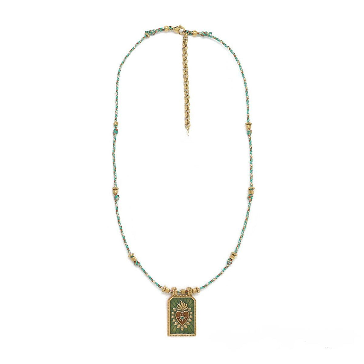 Evil Eye Flaming Heart Green/Turquoise Necklace