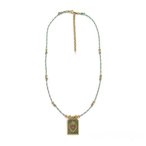 Evil Eye Flaming Heart Green/Turquoise Necklace