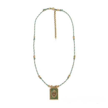 Evil Eye Flaming Heart Green/Turquoise Necklace