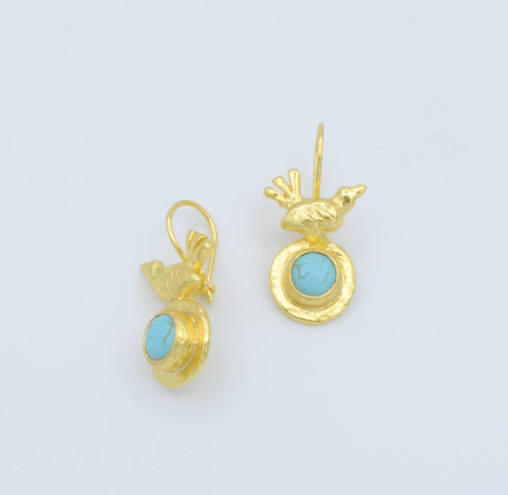 Gold plated bird earring with Turquoise