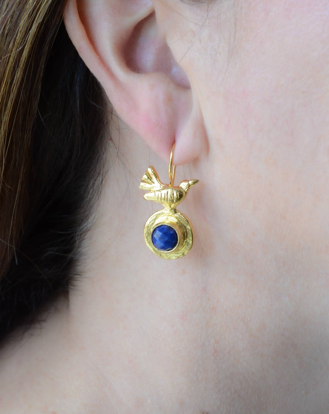 Gold plated bird earring with Lapis