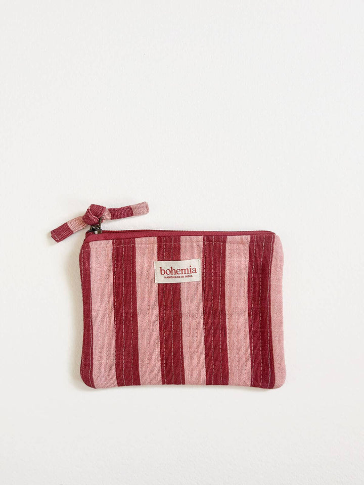 Jaipur Stripe Medium Pouch, Pomegranate