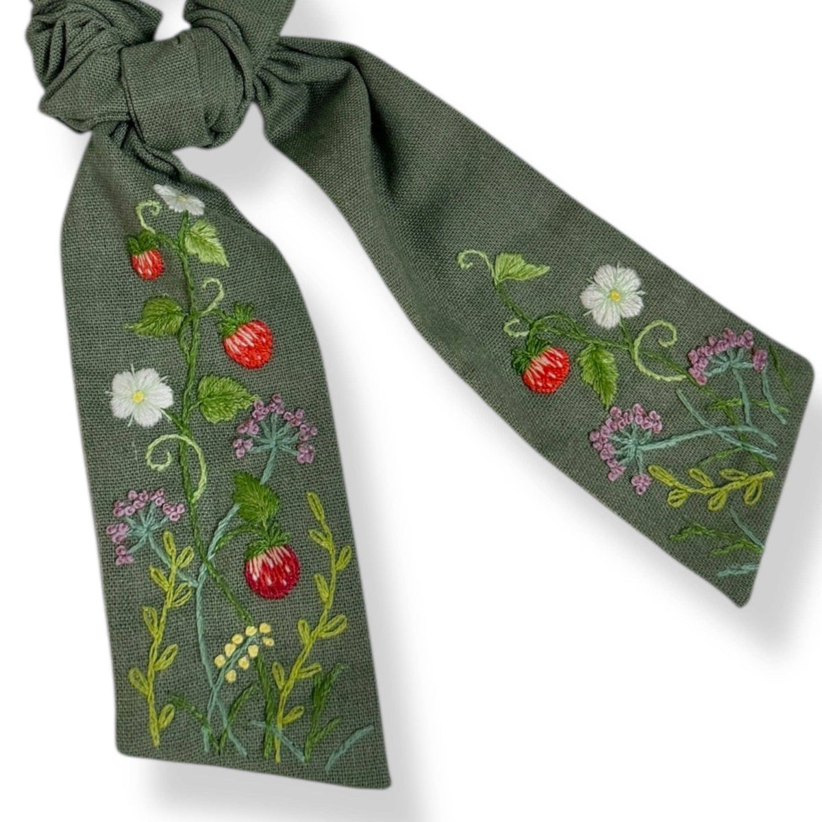 Strawberry Hand Embroidered Hair Tie