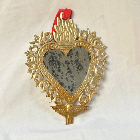 Antique Gold Angel Milagro Heart Mirror Wall Décor