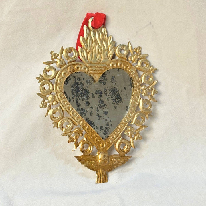 Antique Gold Angel Milagro Heart Mirror Wall Décor