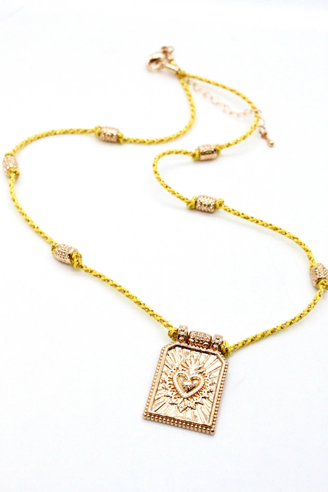Sacred Heart Enamel Cord Necklace
