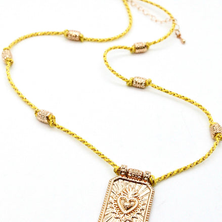 Sacred Heart Enamel Cord Necklace