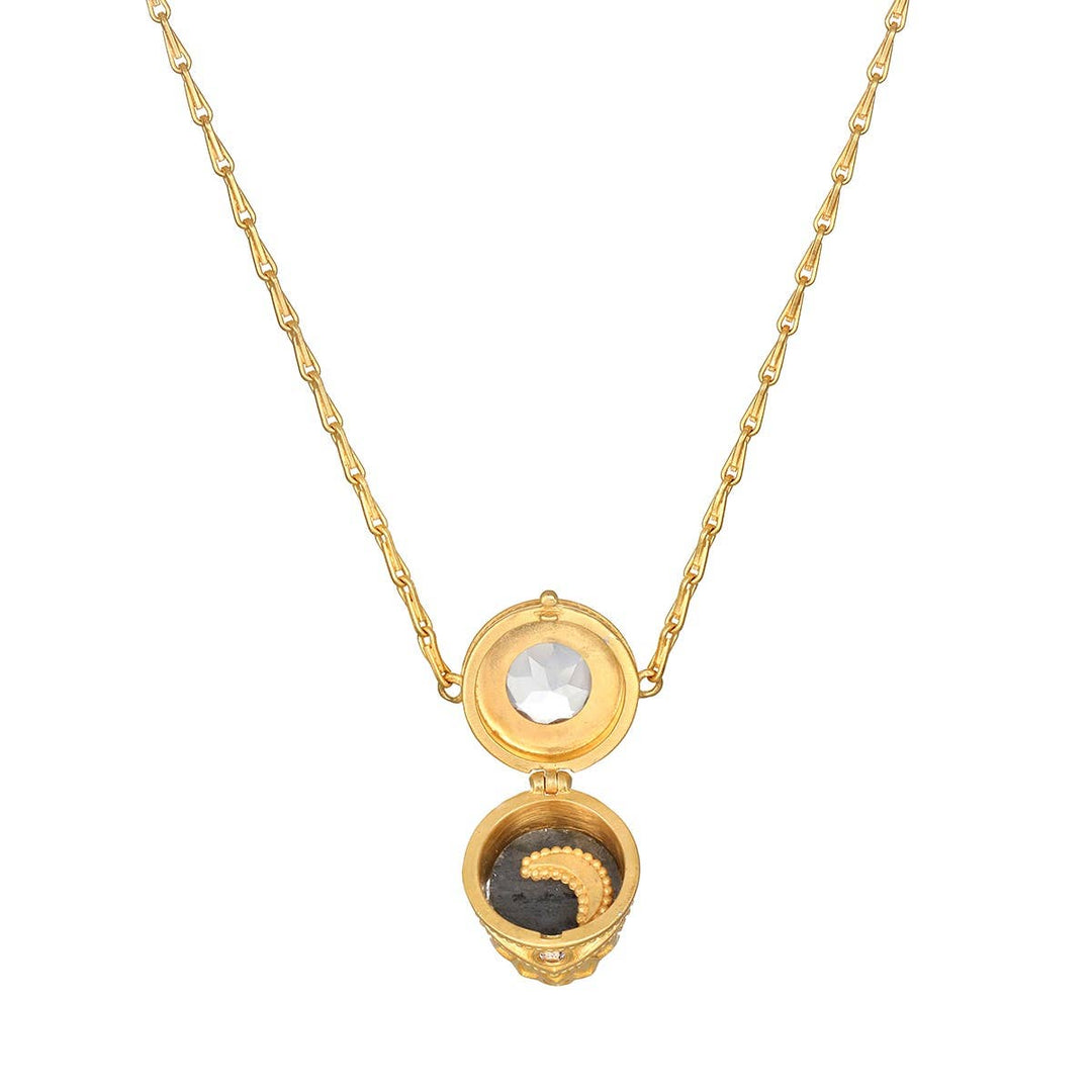 Guiding Spirit Labradorite Lotus Locket Necklace - 18"