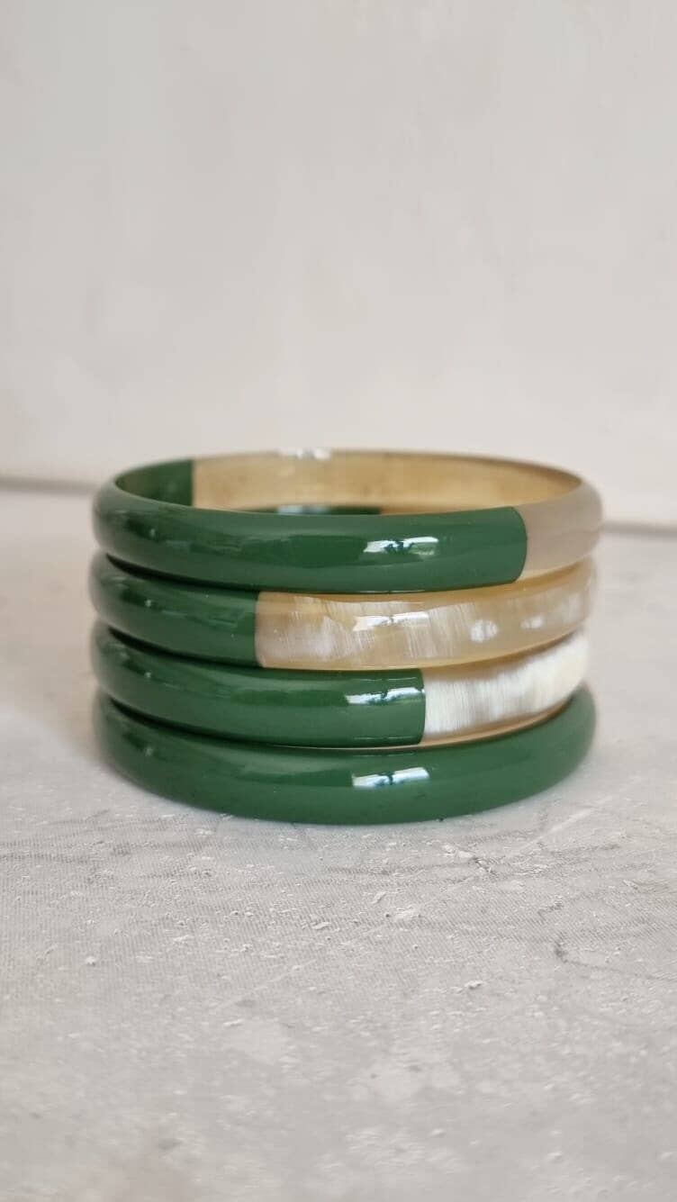 Horn Bangle Bracelet - Khaki Duo - 1 cm