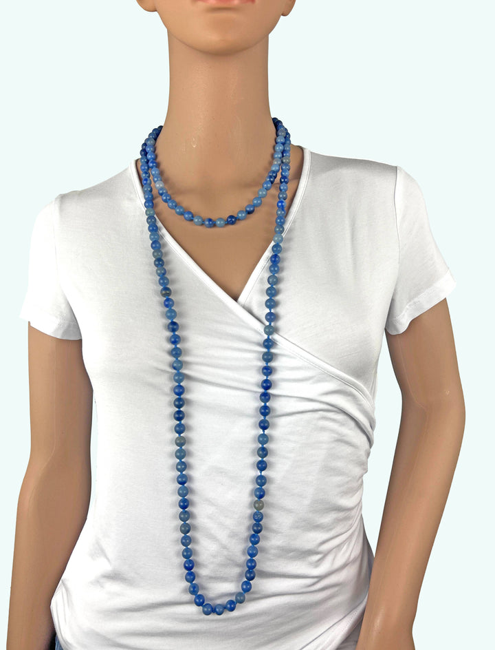 60" 8MM Blue Aventurine Infinity Necklace